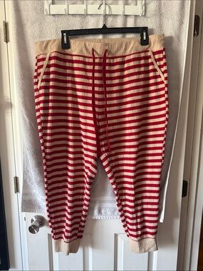 Women Red and Cream Knit Stripe Joggers